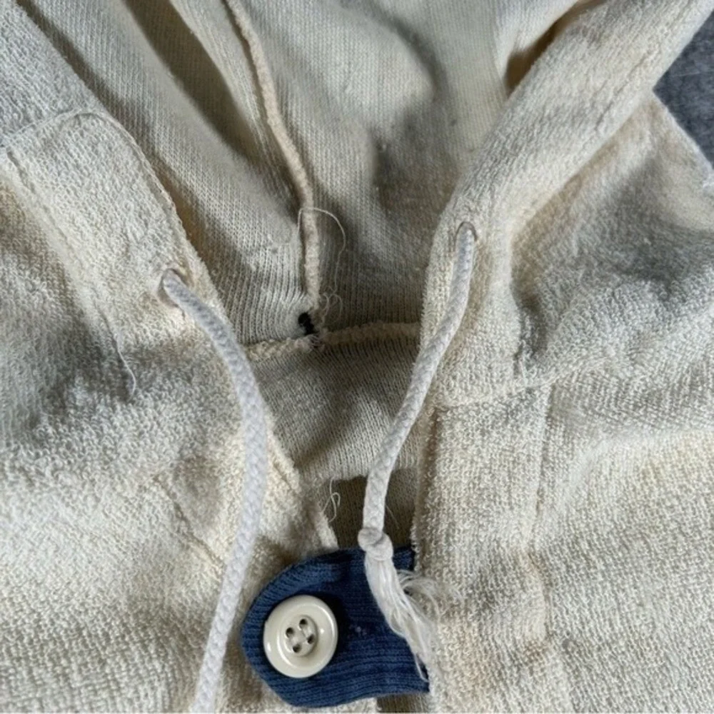 Vintage 60s Hoodie XS Cream French Terry cloth Chinstrap 1960s Lightweight True